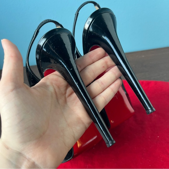 CHRISTIAN LOUBOUTIN Black Patnet Sling Back Almond Toe Bianca Sling Heels 36.5 - Picture 5 of 10